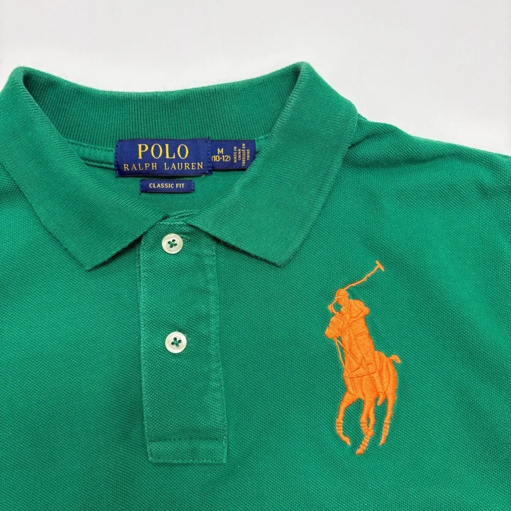 Ralph Lauren Green Polo with Orange Pony and Sleeve Number